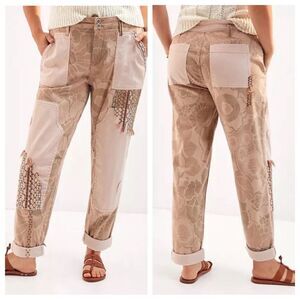 Anthropologie Beige Patchwork Straight Leg Pants
